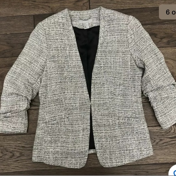 HM Tweed/Texture Flat Front Blazer Black/White 8 - Picture 5 of 8